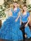 Dazzling Blue Two Pieces Tulle Sweetheart Sleeveless Beading and Ruffles Floor Length Lace Up Sweet 16 Quinceanera Dress