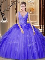 Charming Sleeveless Backless Floor Length Appliques and Ruffles and Sequins 15th Birthday Dress