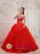 Appliques Modest Red Gorgeous Quinceanera Dress For Strapless Taffeta and Organza Ball Gown
