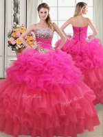 Affordable Sleeveless Beading and Ruffles and Ruffled Layers and Sequins Lace Up Quinceanera Dress