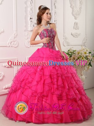 Avon Indiana/IN Cheap Hot Pink Quinceanera Dress For Sweetheart Organza With Beading Ball Gown