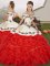 Best Selling White And Red Sleeveless Floor Length Embroidery and Ruffles Lace Up 15 Quinceanera Dress