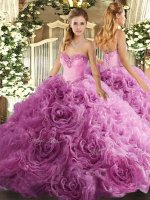 Fabulous Rose Pink Sleeveless Floor Length Beading Lace Up Sweet 16 Dresses