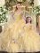 Latest Floor Length Lace Up 15th Birthday Dress Champagne for Sweet 16 and Quinceanera with Beading and Ruffles