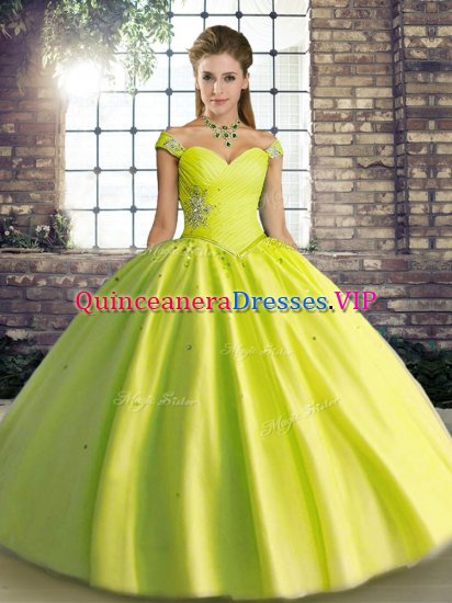 Glorious Yellow Green Sleeveless Tulle Lace Up Quinceanera Dresses for Military Ball and Sweet 16 and Quinceanera - Click Image to Close