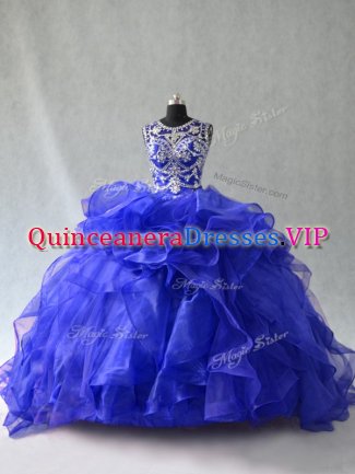 Affordable Royal Blue Sleeveless Beading Floor Length 15 Quinceanera Dress