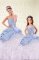 Light Blue Ball Gowns Sweetheart Sleeveless Organza and Taffeta Floor Length Lace Up Beading and Ruffled Layers and Hand Made Flower Quinceanera Dresses