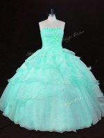 Exceptional Floor Length Lace Up Sweet 16 Dress Apple Green for Sweet 16 and Quinceanera with Ruffles and Hand Made Flower