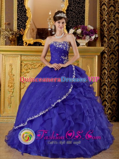 Barton-le-Clay Bedfordshire Exclusive Appliques Decorate Bule Strapless Quinceanera Dress In Florida - Click Image to Close