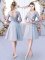 Top Selling Grey V-neck Lace Up Lace and Belt Quinceanera Court Dresses Long Sleeves