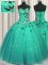 Best Floor Length Ball Gowns Sleeveless Turquoise Quinceanera Dresses Lace Up