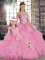 Rose Pink Lace Up Scoop Lace and Embroidery and Ruffles 15th Birthday Dress Tulle Sleeveless