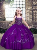 Custom Design Purple Straps Neckline Beading Pageant Gowns Sleeveless Lace Up