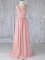 Smart Chiffon Scoop Sleeveless Sweep Train Backless Appliques Dama Dress for Quinceanera in Pink