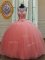 Scoop Watermelon Red Sleeveless Floor Length Beading Lace Up Ball Gown Prom Dress