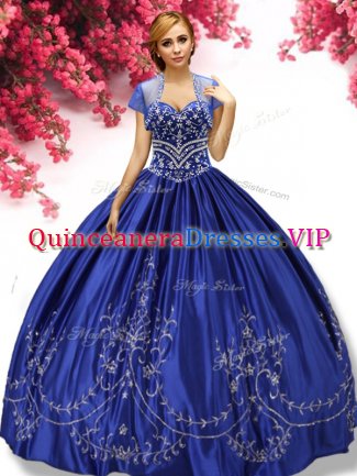High Class Royal Blue Ball Gowns Embroidery Vestidos de Quinceanera Lace Up Taffeta Sleeveless Floor Length