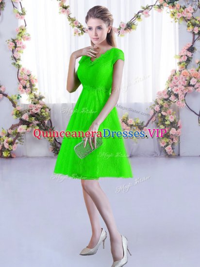 Shining V-neck Lace Up Lace Quinceanera Court of Honor Dress Cap Sleeves - Click Image to Close