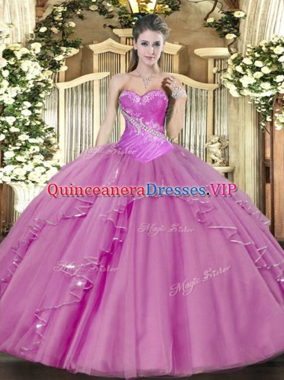 Lilac Lace Up Sweet 16 Quinceanera Dress Beading Sleeveless Floor Length - Click Image to Close