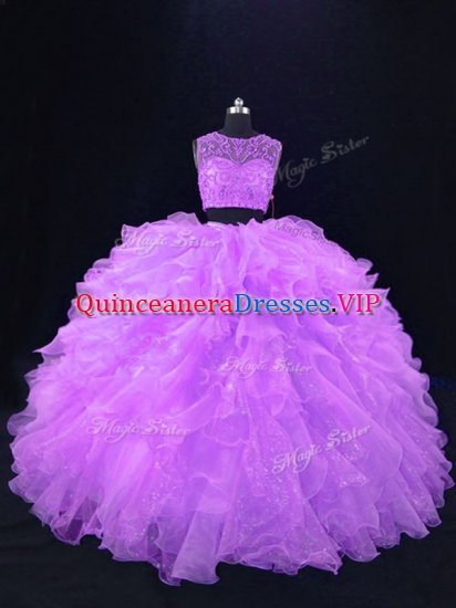 Free and Easy Scoop Sleeveless Zipper 15 Quinceanera Dress Lavender Organza - Click Image to Close