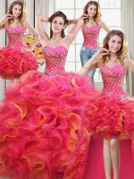 Chic Four Piece Sleeveless Lace Up Floor Length Beading and Ruffles Quinceanera Dresses