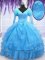 Pretty Baby Blue Organza Lace Up Quinceanera Dress Long Sleeves Floor Length Beading and Embroidery and Hand Made Flower
