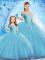 Customized Baby Blue Ball Gowns Beading Quinceanera Dress Lace Up Organza Sleeveless