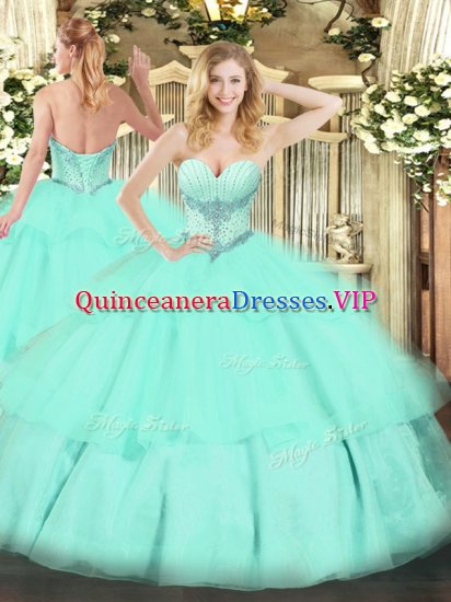 Enchanting Sweetheart Sleeveless Tulle Military Ball Dresses For Women Beading and Ruffled Layers Lace Up - Click Image to Close