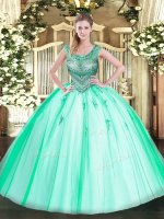 Hot Selling Apple Green Scoop Neckline Beading Quinceanera Gowns Sleeveless Lace Up