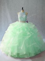 Apple Green Backless Halter Top Beading and Ruffles Quinceanera Dresses Organza Sleeveless Brush Train(SKU PSSW0967-3BIZ)