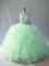 Apple Green Backless Halter Top Beading and Ruffles Quinceanera Dresses Organza Sleeveless Brush Train