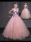 Customized Floor Length Baby Pink 15 Quinceanera Dress Tulle Sleeveless Appliques and Belt