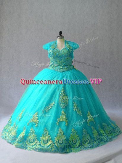 Noble Lace Up Quinceanera Dresses Aqua Blue for Sweet 16 and Quinceanera with Appliques - Click Image to Close