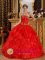 Rennes France Wholesale Ruffles Appliques Corset Decorate Quinceanera Gowns Red Organza Strapless For Sweet 16