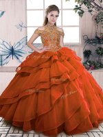 Sleeveless Lace Up Floor Length Beading and Ruffled Layers Quince Ball Gowns