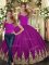 Embroidery Quince Ball Gowns Fuchsia Lace Up Sleeveless Floor Length