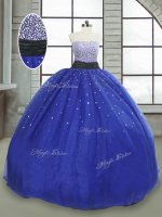 Floor Length Royal Blue Quinceanera Dress Strapless Sleeveless Lace Up