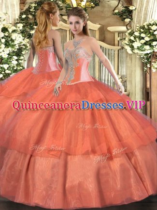 Graceful Sweetheart Sleeveless Tulle Sweet 16 Quinceanera Dress Beading and Ruffled Layers Lace Up