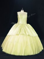 Wonderful Yellow Green Lace Up Scoop Beading Quinceanera Dresses Tulle Sleeveless