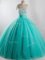Sleeveless Floor Length Beading Lace Up Quinceanera Gown with Turquoise