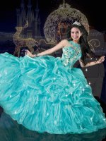 Latest Aqua Blue Bateau Neckline Beading and Appliques and Pick Ups Vestidos de Quinceanera Sleeveless Lace Up