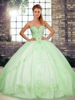 Apple Green Ball Gowns Beading and Embroidery Quinceanera Gown Lace Up Tulle Sleeveless Floor Length