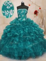 On Sale Organza Sleeveless Floor Length Sweet 16 Dress and Beading and Appliques and Ruffles
