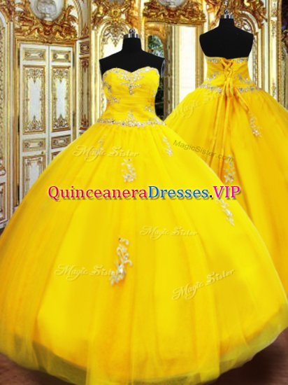 Sweetheart Sleeveless Lace Up Sweet 16 Dress Gold Tulle - Click Image to Close