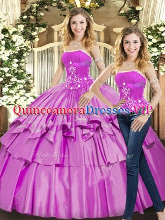 Sophisticated Lilac Two Pieces Strapless Sleeveless Taffeta Floor Length Lace Up Beading Quinceanera Dresses