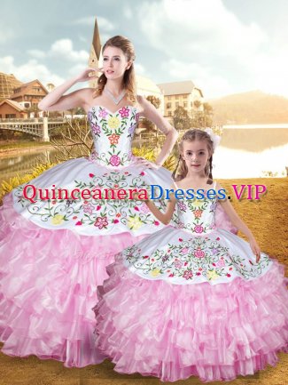Organza and Taffeta Sleeveless Floor Length Quinceanera Gown and Embroidery and Ruffled Layers
