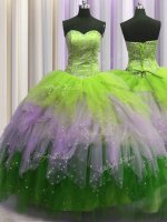 Modest Visible Boning Multi-color Sweetheart Lace Up Beading and Ruffles and Sequins Sweet 16 Quinceanera Dress Sleeveless