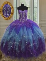 Multi-color Lace Up Quinceanera Gowns Beading and Ruffles and Sequins Sleeveless Floor Length