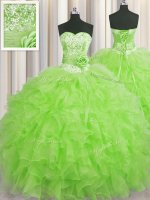 Elegant Handcrafted Flower Sleeveless Organza Lace Up 15th Birthday Dress for Military Ball and Sweet 16 and Quinceanera(SKU PSSW0438-12BIZ)