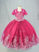 Floor Length Hot Pink Little Girls Pageant Dress Wholesale Spaghetti Straps Sleeveless Lace Up