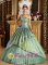 White River Junction Vermont/VT Appliques Discount Olive Green Quinceanera Dress Strapless Ruched Bodice Taffeta and Organza Ball Gown